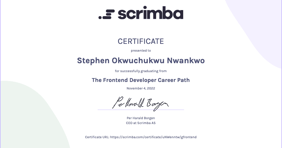 Scrimba certificate — Frontend Developer Career Path
